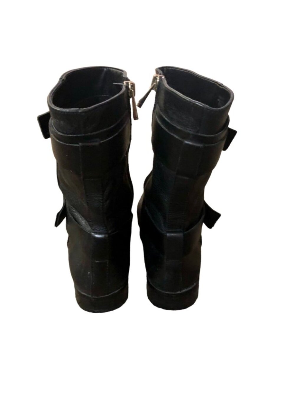 Ann Taylor Black Leather Ankle Moto Harness Boots Womens 6.5 Side Zip Used - Picture 3 of 12